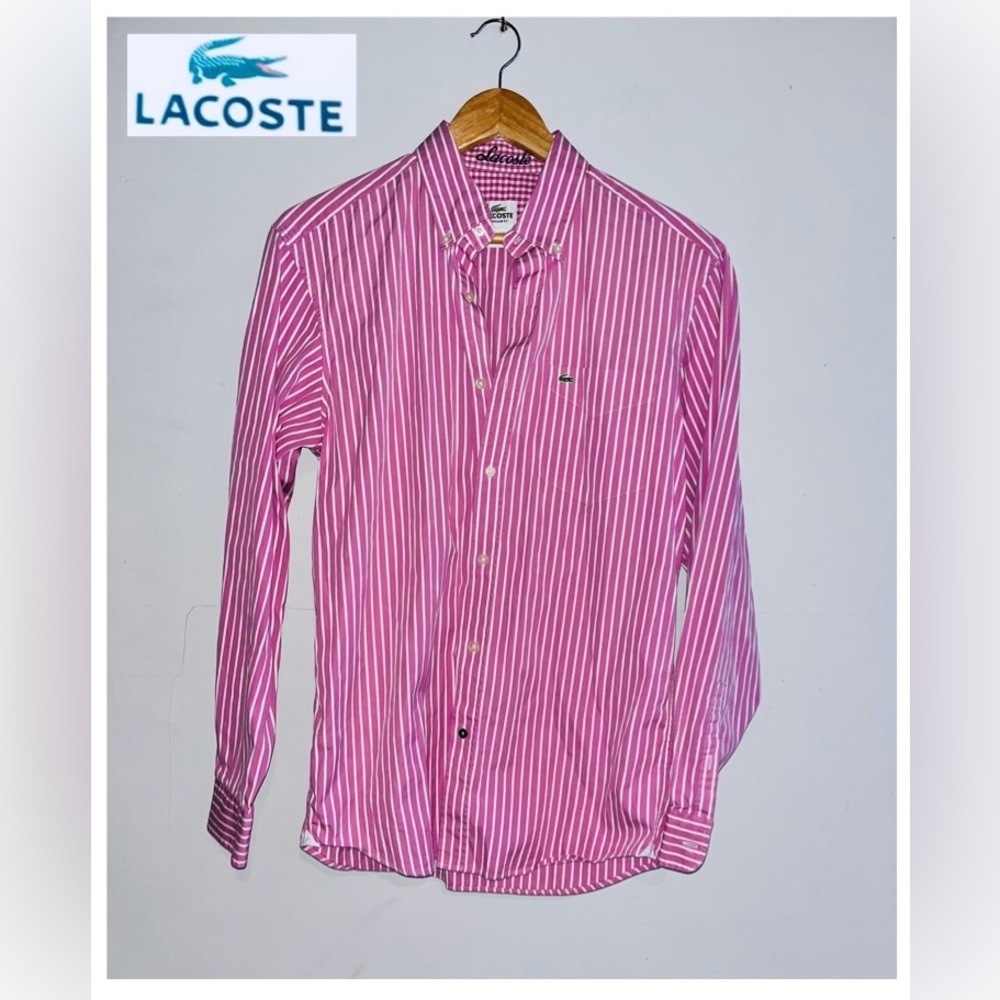 LACOSTE Striped Button Down Shirt Regular Fit Sz 38